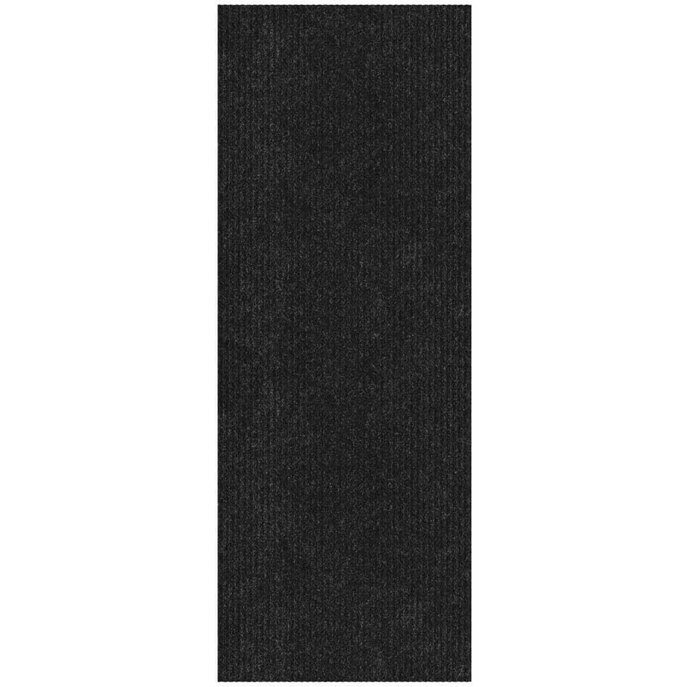 Ottomanson Non-Slip Hallway Runner Rug 2' x 7' Indoor/Outdoor Custom Size Utility Carpet for Garage, Black Ribbed