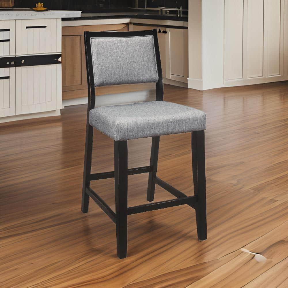23 in. Tim Counter Height Chair with Polyester Upholstery - Wood - Gray & Black