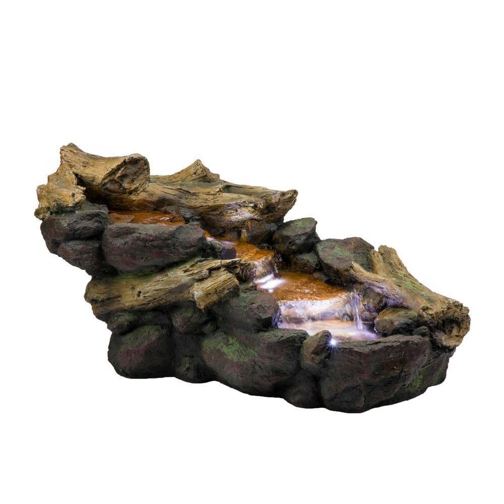 19" Resin River Rocks and Logs Fountain with LED Lights Gray/Cool White - Alpine Corporation: Indoor/Outdoor, Weather-Resistant