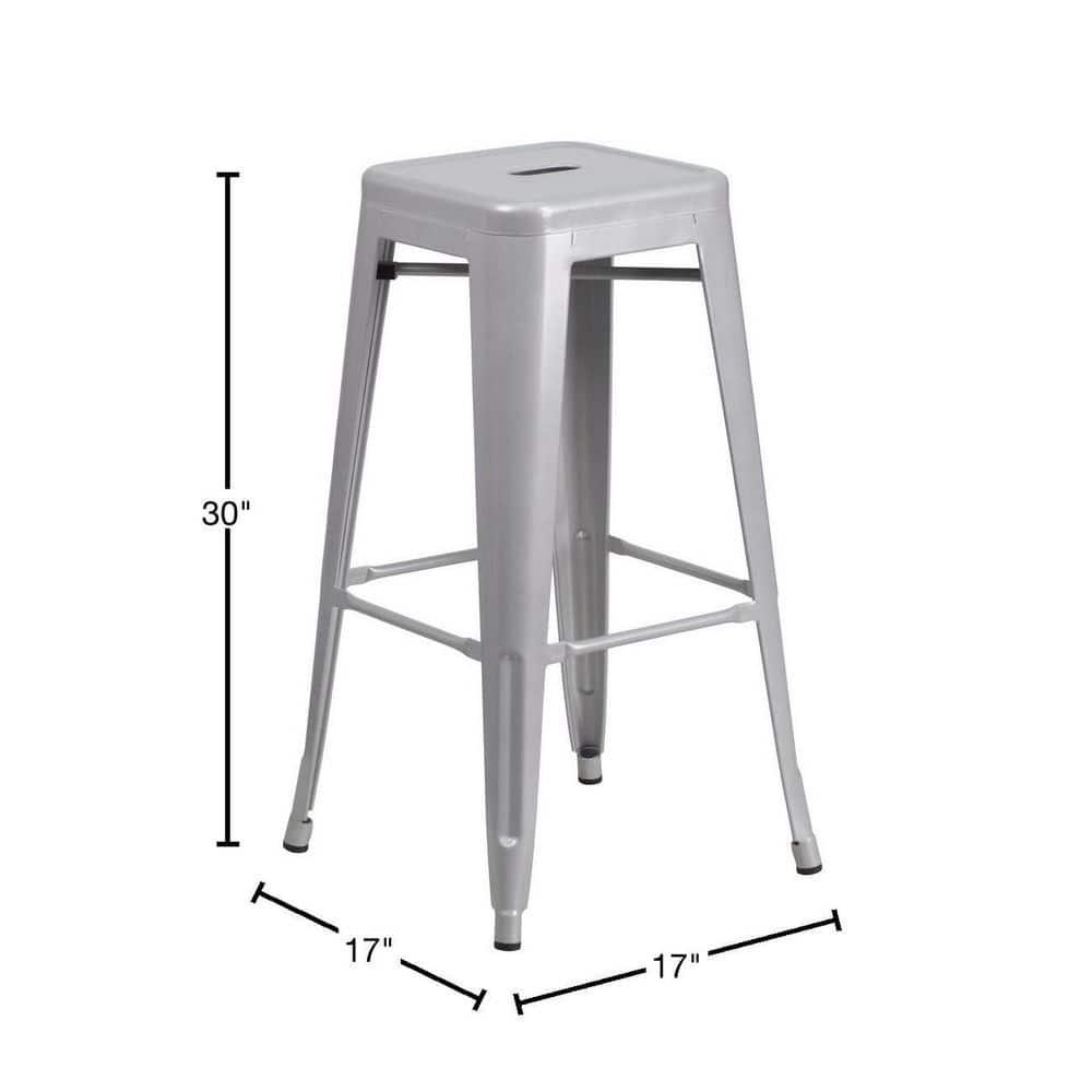 Flash Furniture Commercial Grade 30" High Backless Silver Metal Indoor-Outdoor Barstool with Square Seat