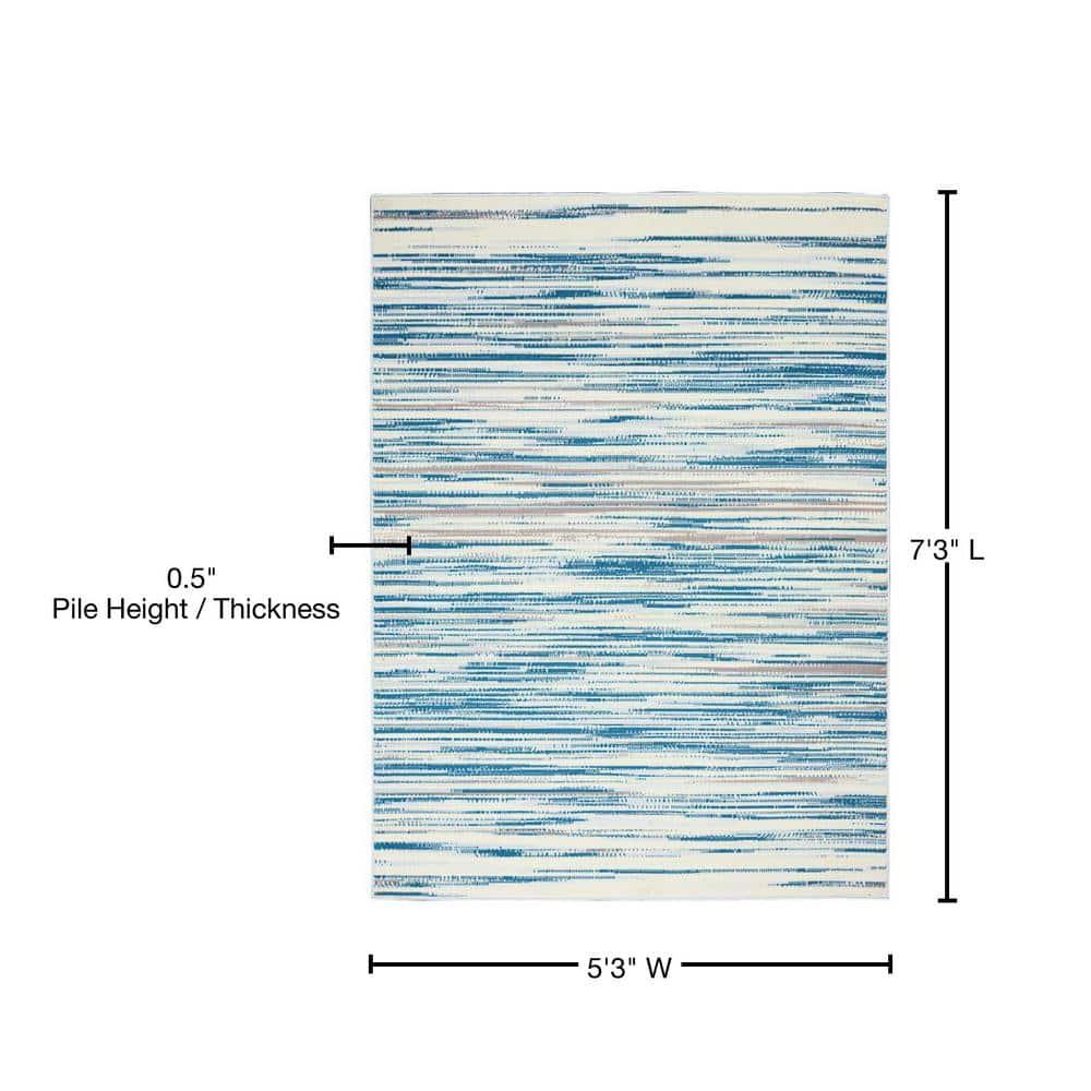 Nourison Jubilant 5'3" x 7'3" (5' x 7') Blue Area Rug Coastal Contemporary Striped by Nourison