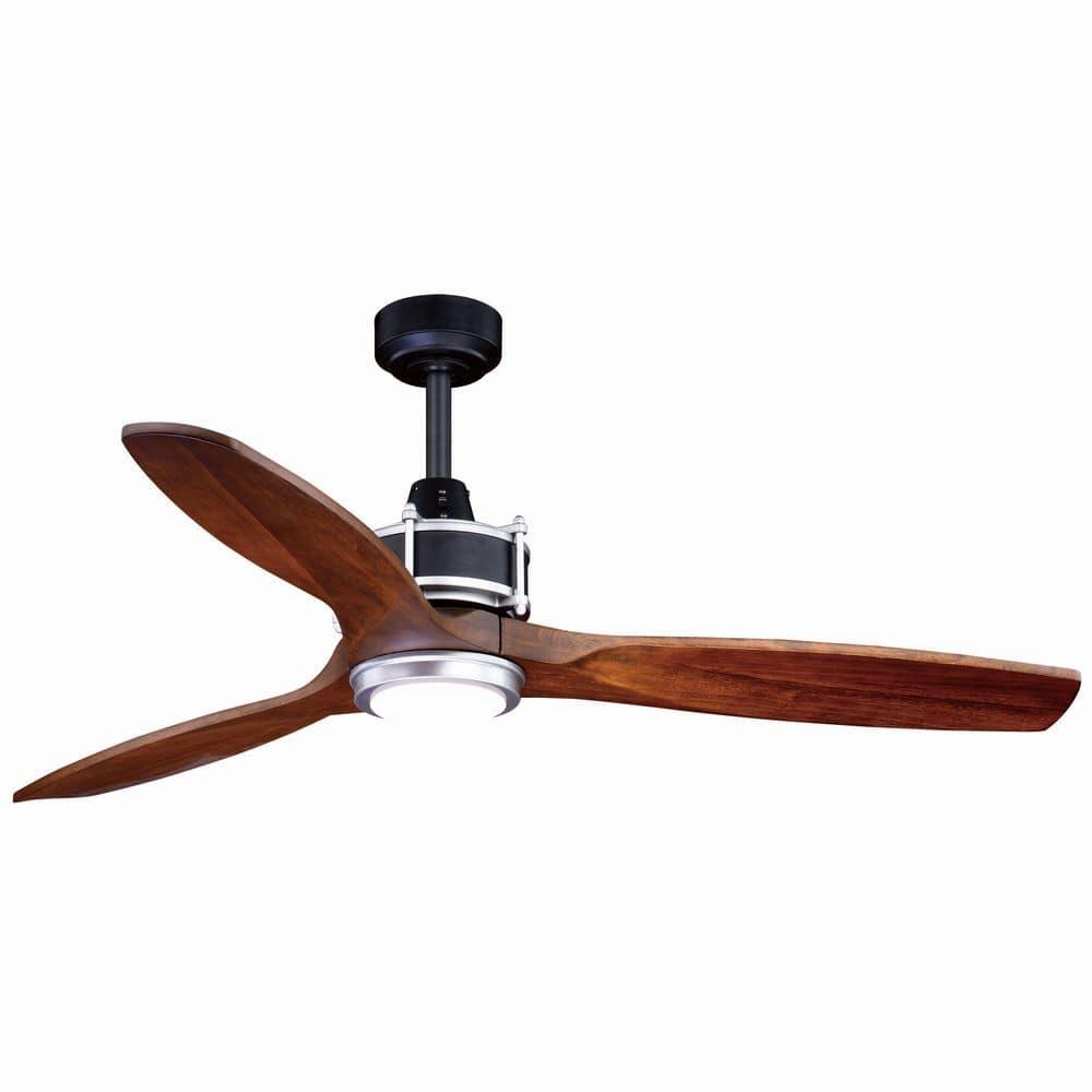 VAXCEL Curtiss 52-in. Contemporary Indoor Outdoor Propeller Ceiling Fan with Wood Blades, LED Light Kit and Remote, Matte Black and Brushed Silver