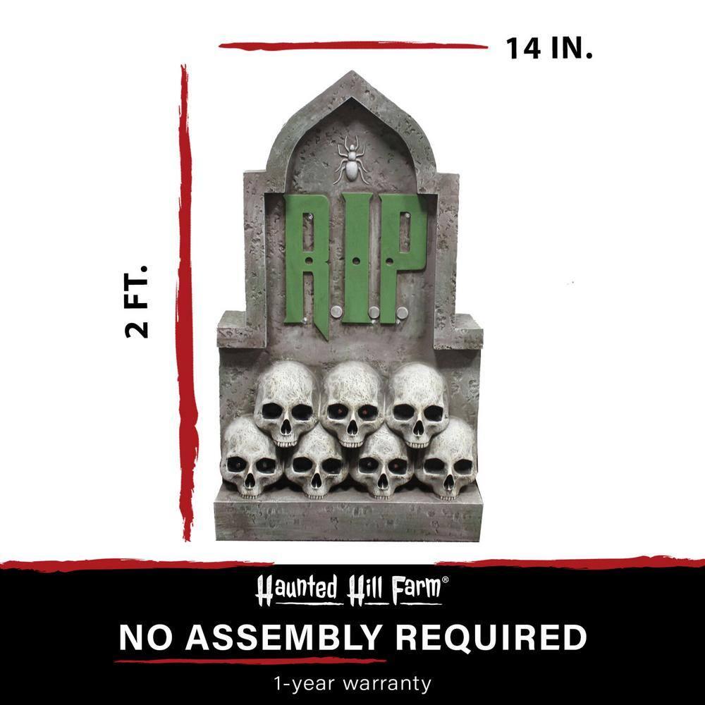 Haunted Hill Farm Haunted Hill Farm 2 ft. RIP Tombstone with Skulls, Pre-Lit LED RIP and Skull Eyes Gothic Décor