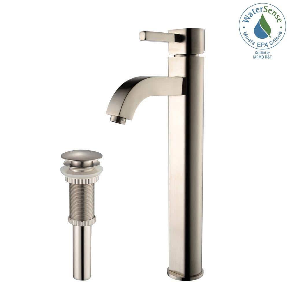Kraus FVS-1007-PU-10SN Kraus Ramus Vessel Mixer Single-Handle Bathroom Faucet with Matching Pop-Up Drain