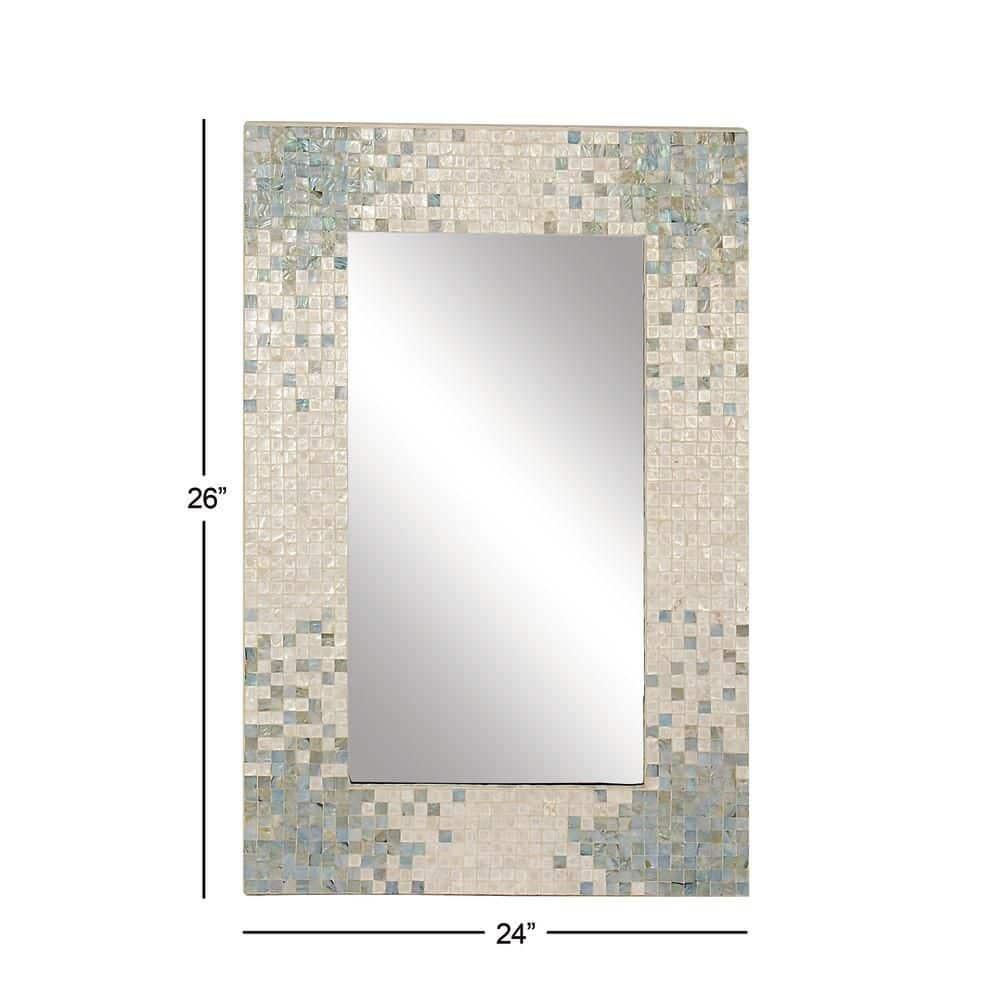DecMode 24" x 36" Cream Handmade Mosaic Wall Mirror with Blue Corners