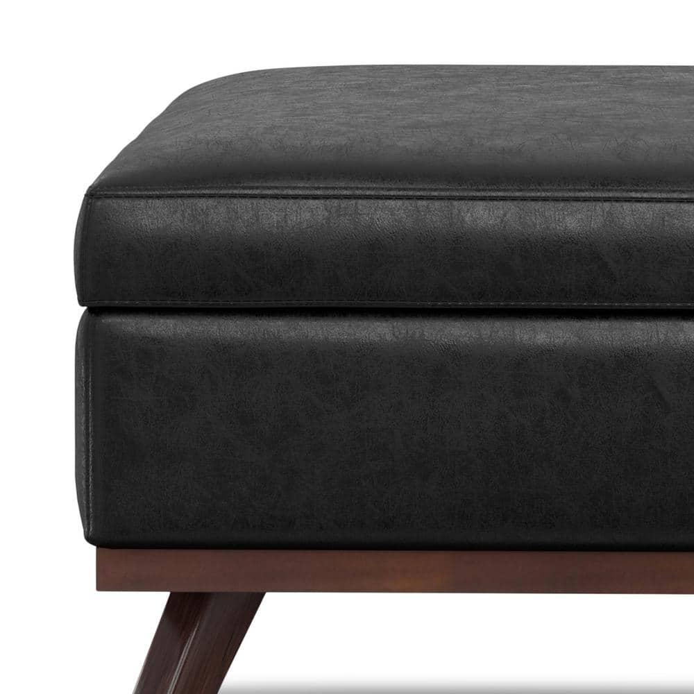 Simpli Home Owen 40"W XL Upholstered Square Coffee Table Storage Ottoman with Lift Top and Solid Wood Legs