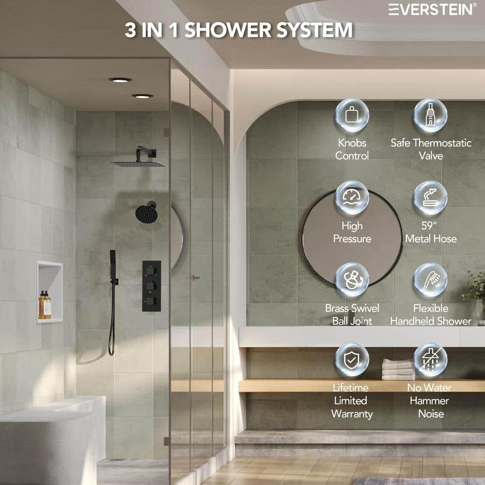 Thermostatic Dual Shower System 12" Rainfall Shower Head with Rough-in Valve