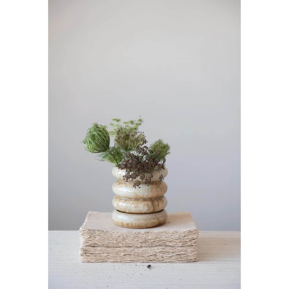 Creative Co-Op Stoneware Planter with Saucer and Reactive Glaze, Butterscotch