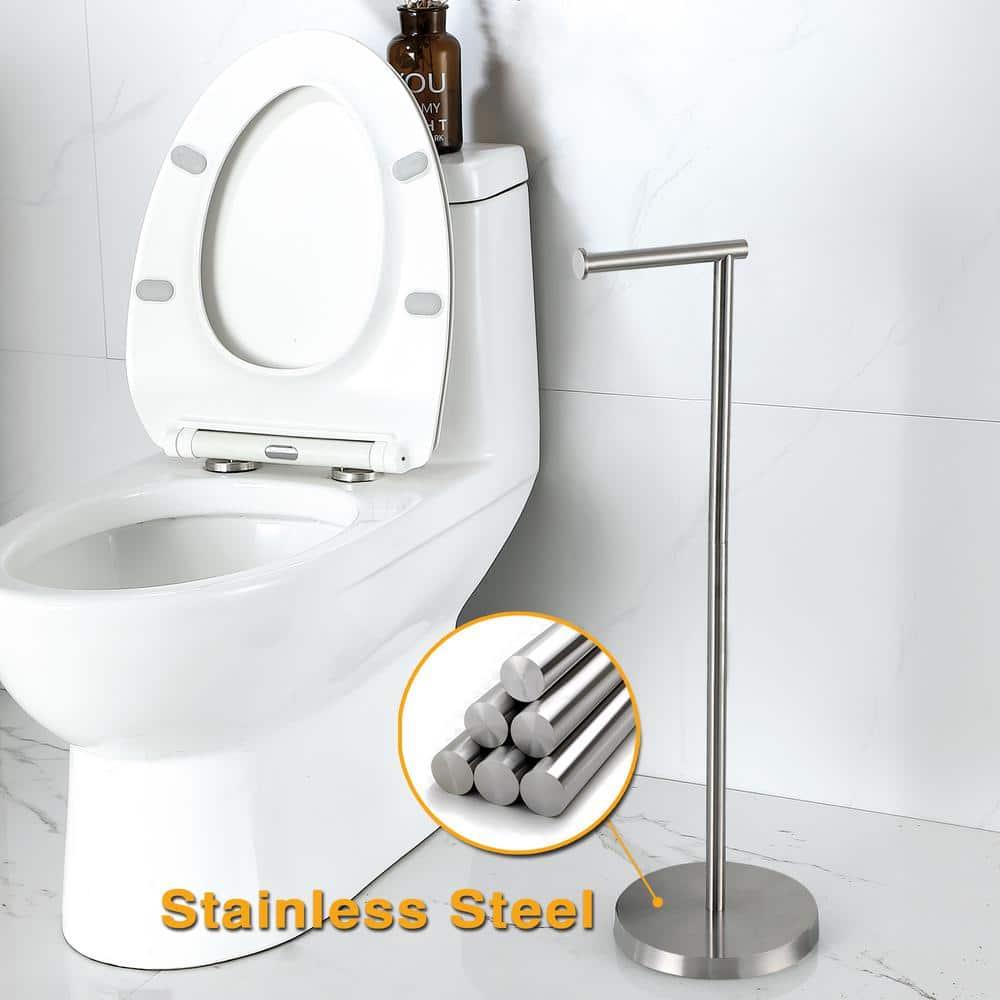BGL Freestanding Toilet Paper Holder - Brushed Nickel, Reserve Storage for Paper Rolls