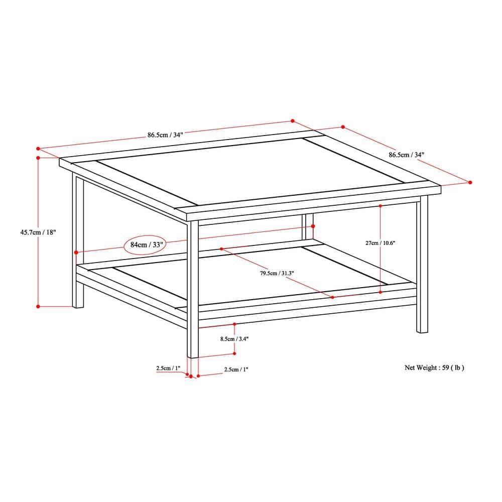 Simpli Home Skyler 34"W Solid Mango Wood Industrial Square Coffee Table with Open Shelf and Metal Frame