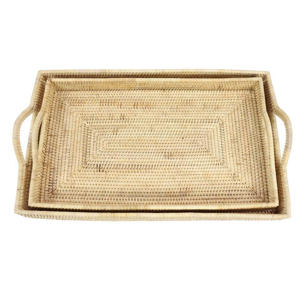 Set of 2 Handwoven Bamboo Trays Natural - Olivia & May