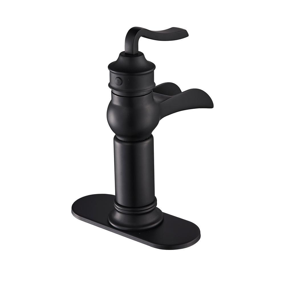 FORIOUS Black Waterfall Bathroom Faucet, Single Handle Antique Bathroom Sink Faucet with Deck Plate, Lead-Free CUPC Hose and Metal Pop-up Drain for 1 Hole or 3 Hole Farmhouse, Lavatory, Vanity