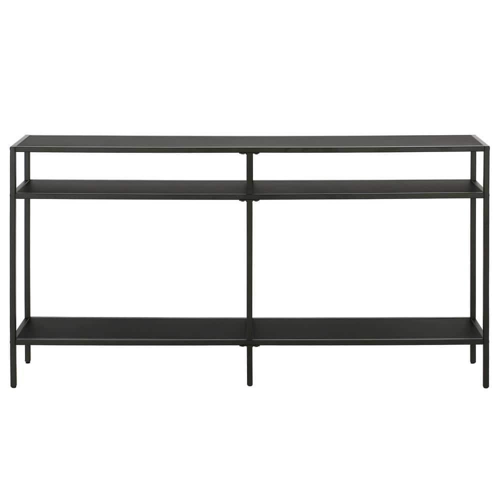 55" Black Bronze Console Table with Metal Shelves - Henn&Hart