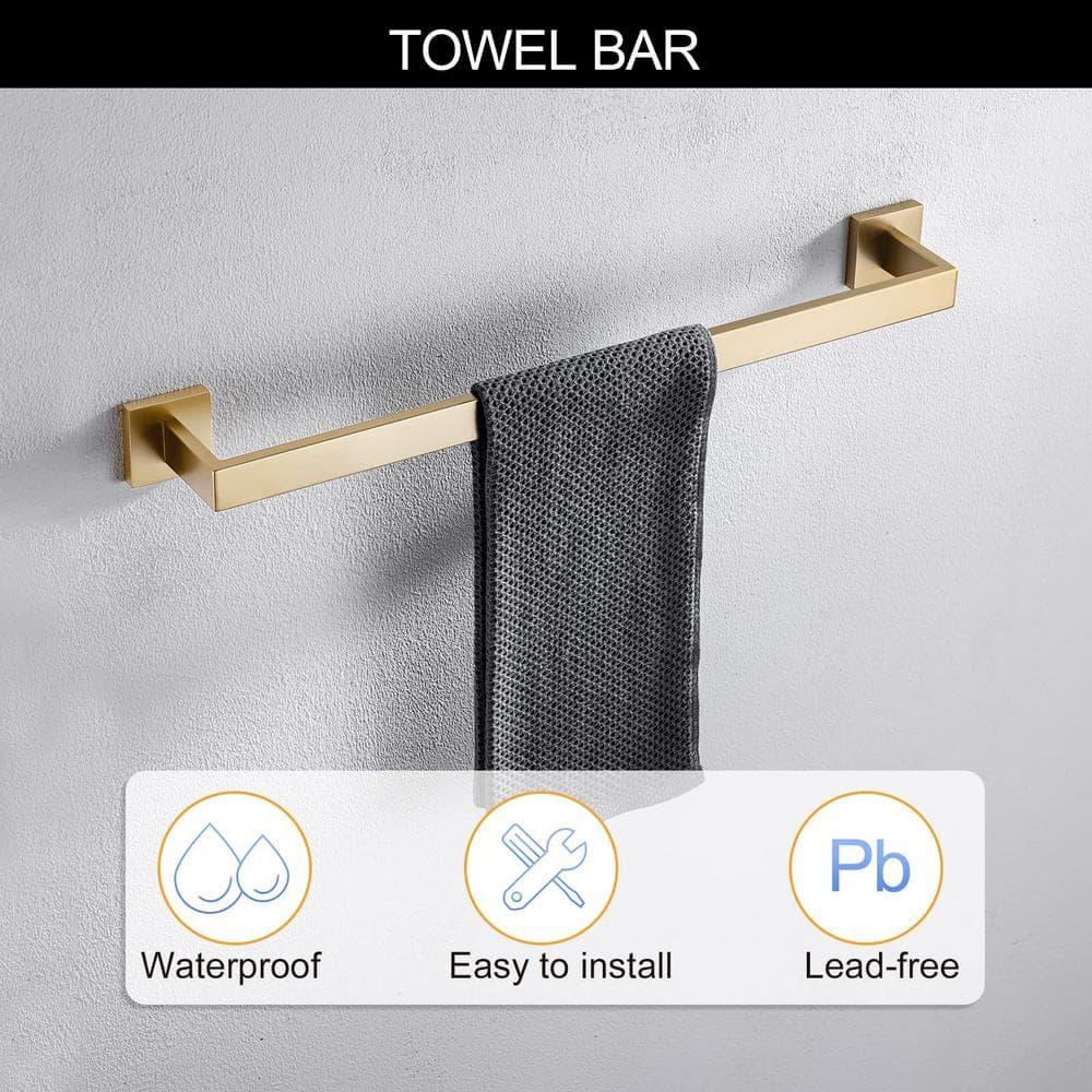 YACVCL 5 Pieces Brushed Gold Towel Bar Set Bathroom Hardware Set Towel Holder Set for Bathroom, 23.8 Inch Bathroom Accessories Set Stainless Steel Wall Mounted