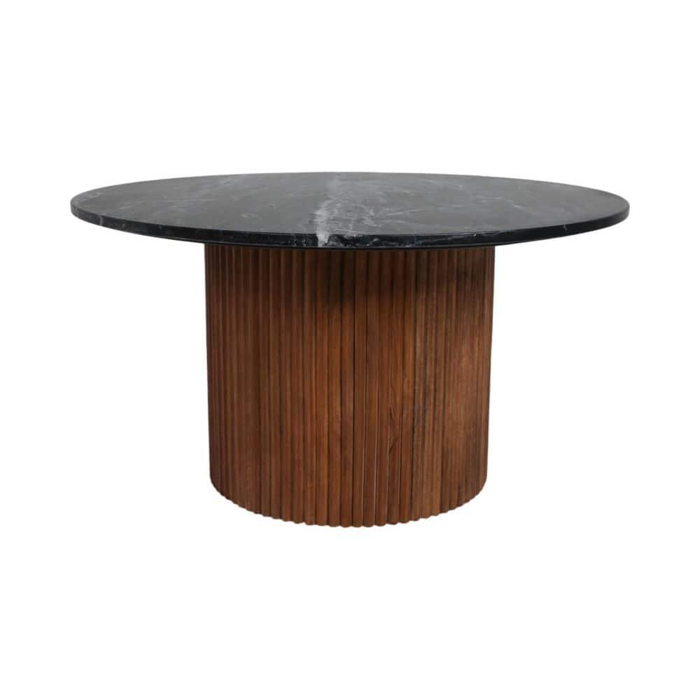 Sagebrook Home 18" Mango Wood and Marble Round Reeded Coffee Table Brown/Black: Elegant Pedestal Base, No Assembly Required