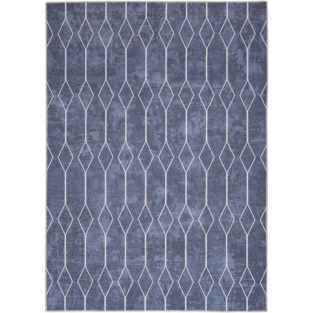 Pymble Geometric Machine Washable Area Rug in Navy Blue