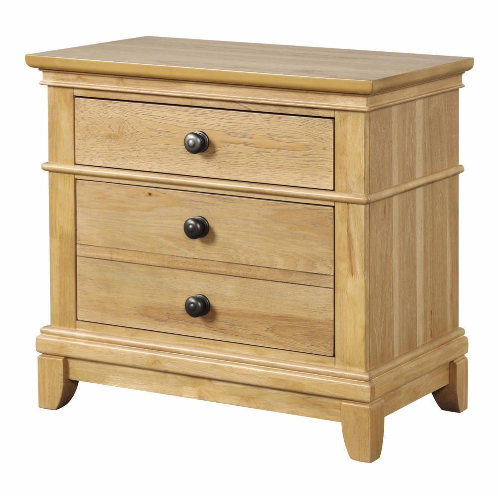 Furniture of America Stratford 2-Drawer Solid Wood Adult Bedroom Nightstand, Natural Oak