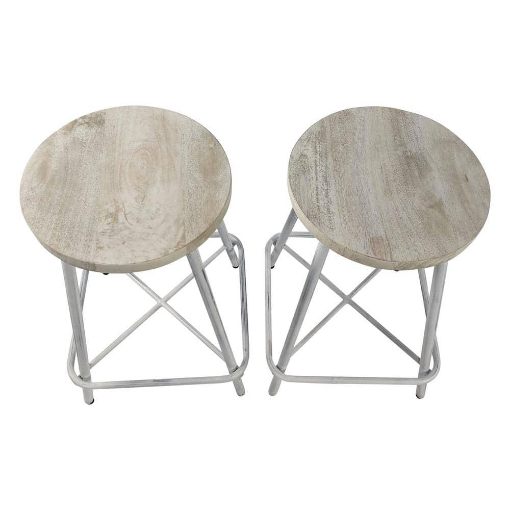 Carolina Living Set of 2 24" Inez Counter Height Barstools Whitewash: Industrial Design, Iron Frame