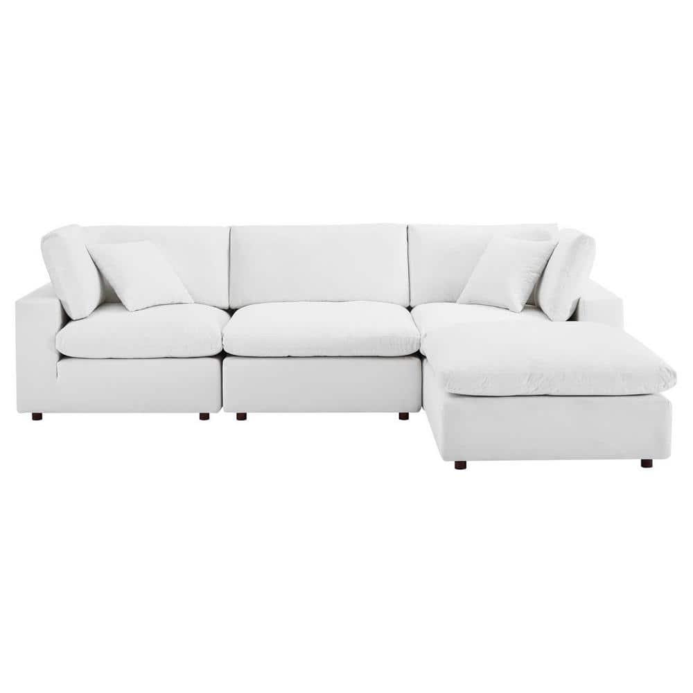 Modway Commix 4-Piece Down Filled Overstuffed Performance Velvet Sectional Sofa in White