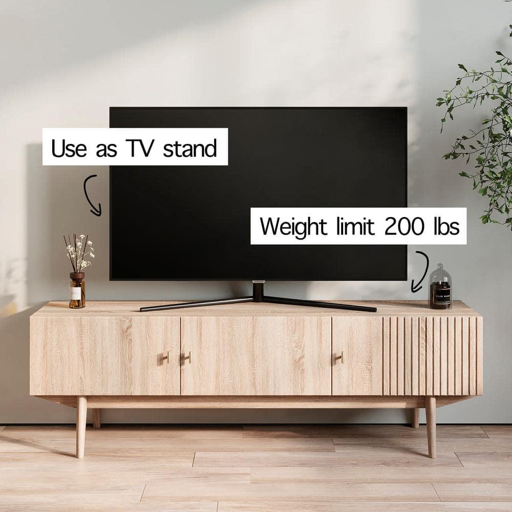 Living Skog  Chelsea Brown TV Stand Fits for TV's up to 65 in. with Slatted Design and Wood Legs Beige Matte Laminate, MDF