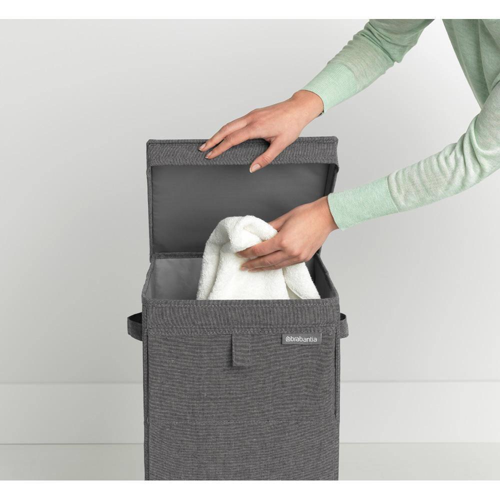 Gray Cotton Polyester Stackable Rectangular Laundry Hamper with Lid