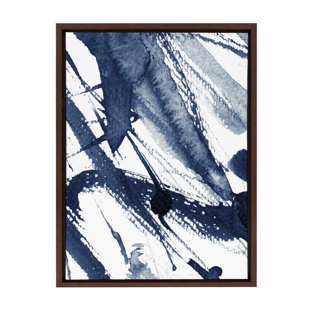 Kate and Laurel Sylvie Indigo Watercolor Framed Canvas Wall Art by Amy Peterson Art Studio, 23x33 Gray, Decorative Abstract Art Print for Wall