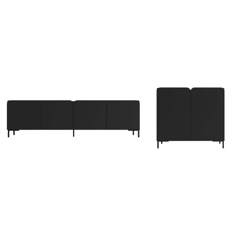 Manhattan Comfort 2pc Bogardus TV Stand for TVs up to 65" and 2 Door Accent Cabinet Set Black: Mid-Century Modern, Particle Board Construction