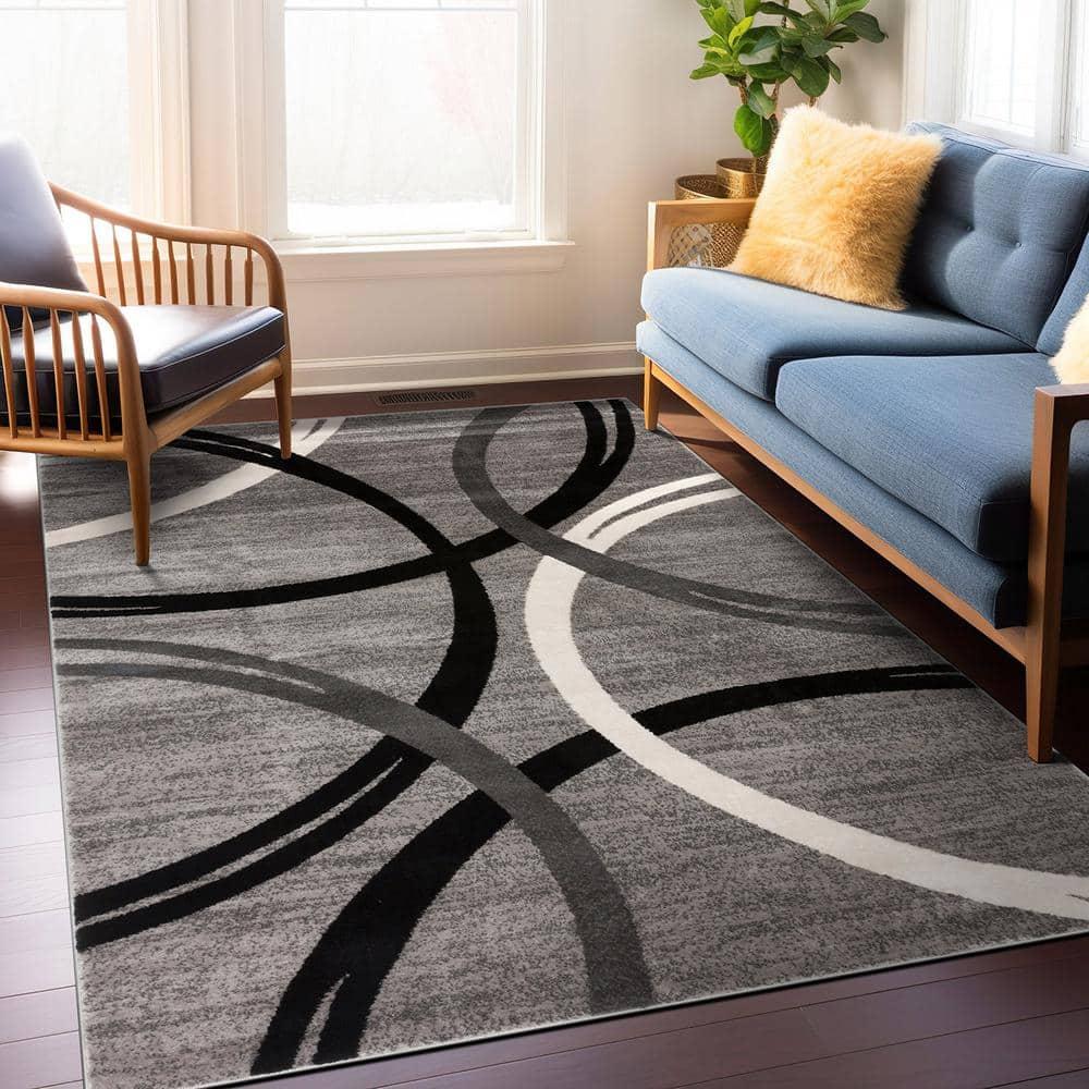 World Rug Gallery Contemporary Abstract Circles Design Area Rug - GRAY 4'x6'