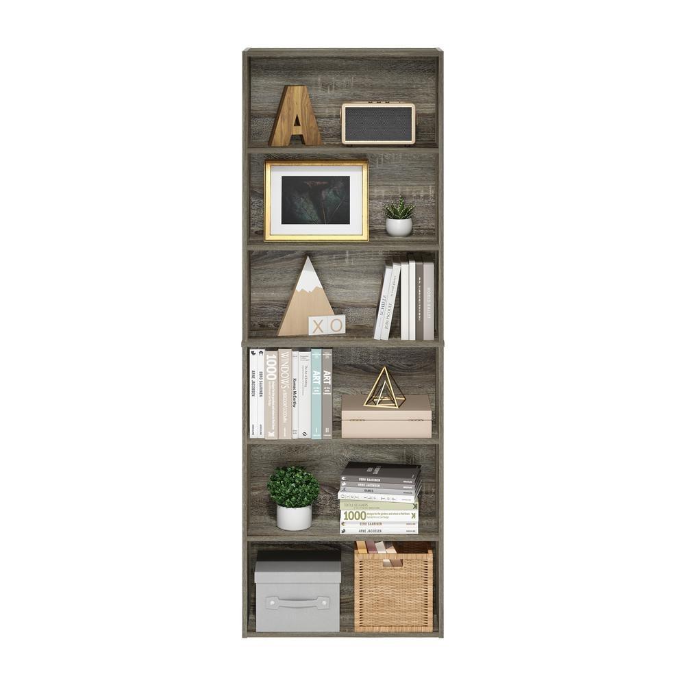Furinno JAYA Simply Home Free Standing Adjustable 6-Tier Open Storage Bookcase, French Oak
