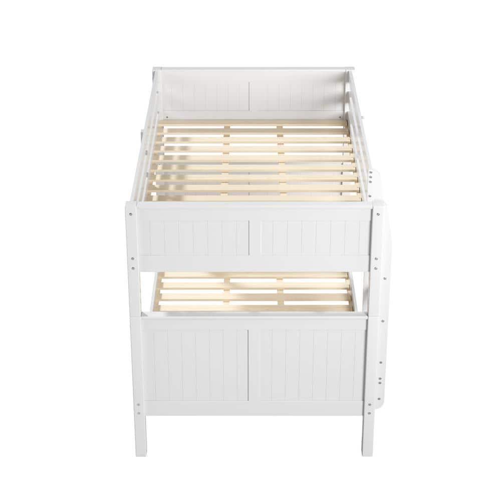 White Full Over Full Bunk Bed with Twin Trundle and Panel Headboard