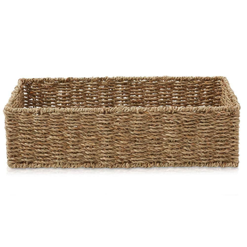 Casafield Bathroom Storage Baskets - Set of 2, Natural - Seagrass, 16" W  x 6.75" D x 4.25" H, Woven Toilet Paper, Tissue, Shelving Bins