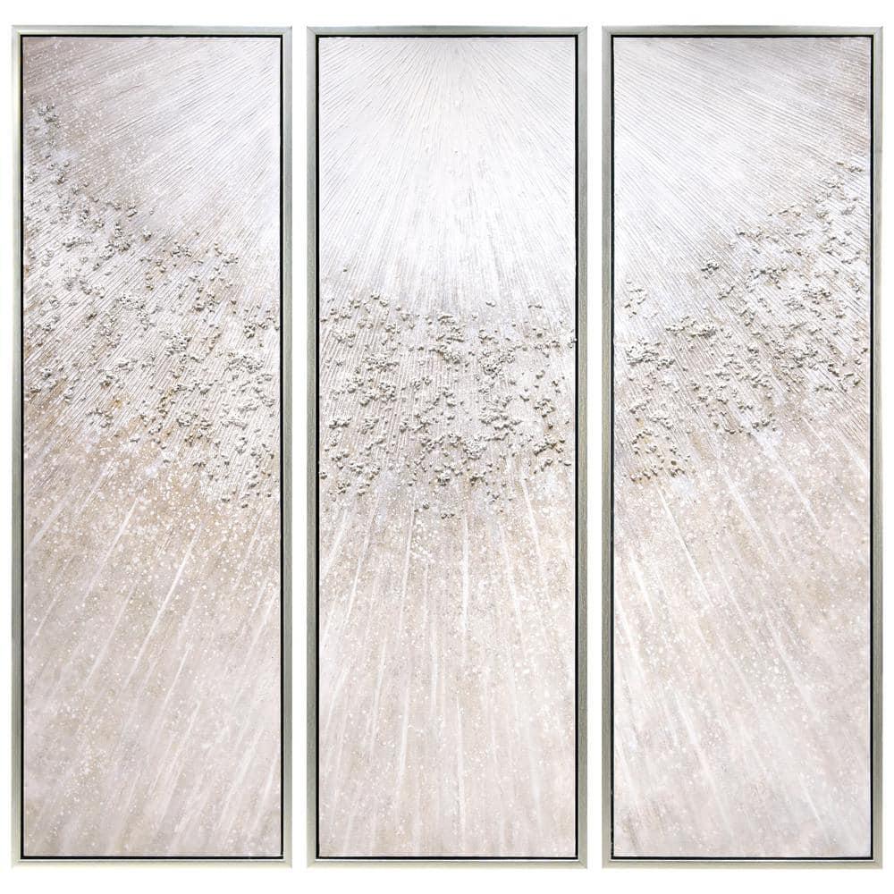 Empire Art Direct Silver Radiant Trio Textured Glitter Hand Painted Framed Canvas Wall Art with Silver Leaf