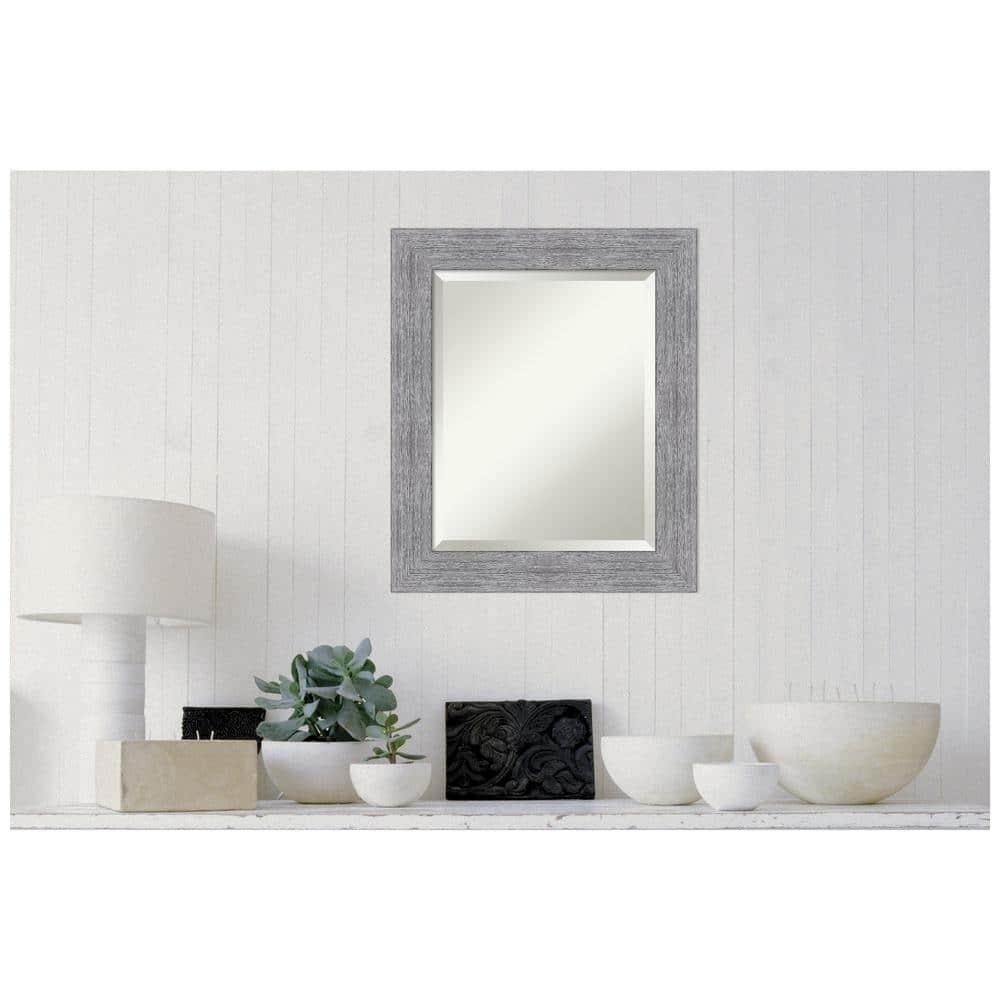 Amanti Art Beveled Bathroom Wall Mirror - Bark Rustic Char Frame Bark Rustic Grey Outer Size: 21 x 25 in Silver, Brown, Grey
