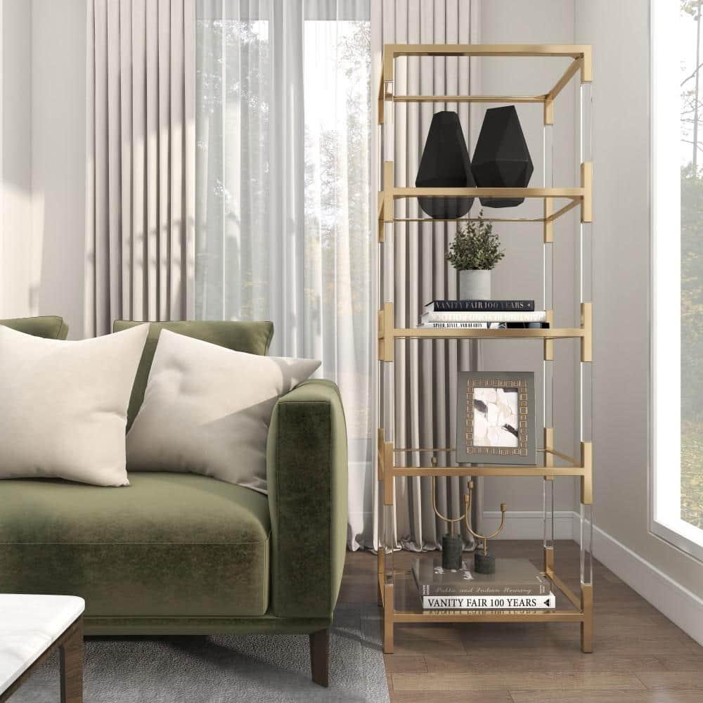 69" Metal and Acrylic Bookcase Gold - Olivia & May: No Assembly, 5 Fixed Shelves