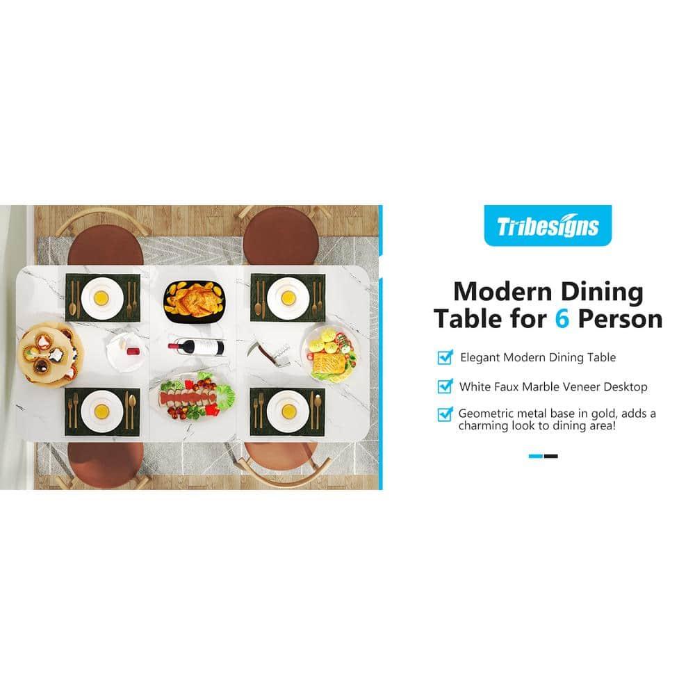 Kepooman 63" Modern Dining Table Kitchen Table with Faux Marble Table Top