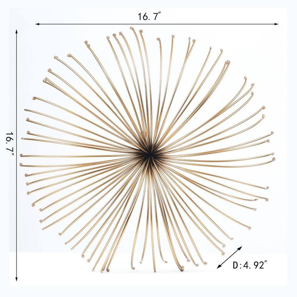 LuxenHome Gold Abstract Flower 16.7" Round Metal Wall Decor