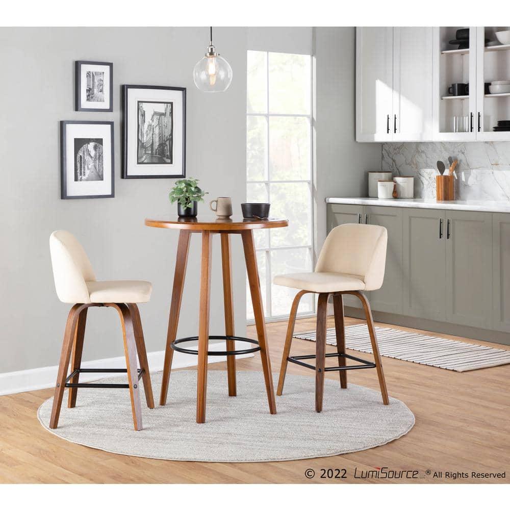Set of 2 Toriano Square PU Leather/Wood Counter Height Barstools: Mid-Century, Swivel, Foam-Filled - LumiSource