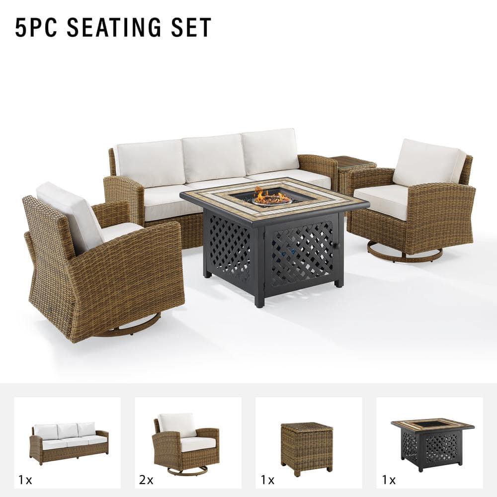 Crosley Furniture Bradenton 5-Piece Fabric Swivel Rocker & Sofa Set in White