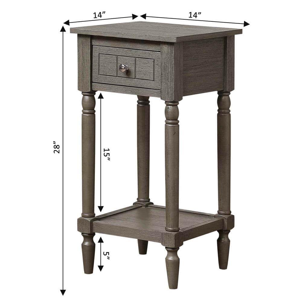 French Country Khloe 1 Drawer Accent Table with Shelf, Wirebrush Dark Gray