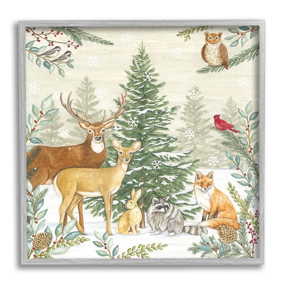 Stupell Industries Woodland Animals in Winter Framed Giclee Art, 17 x 17