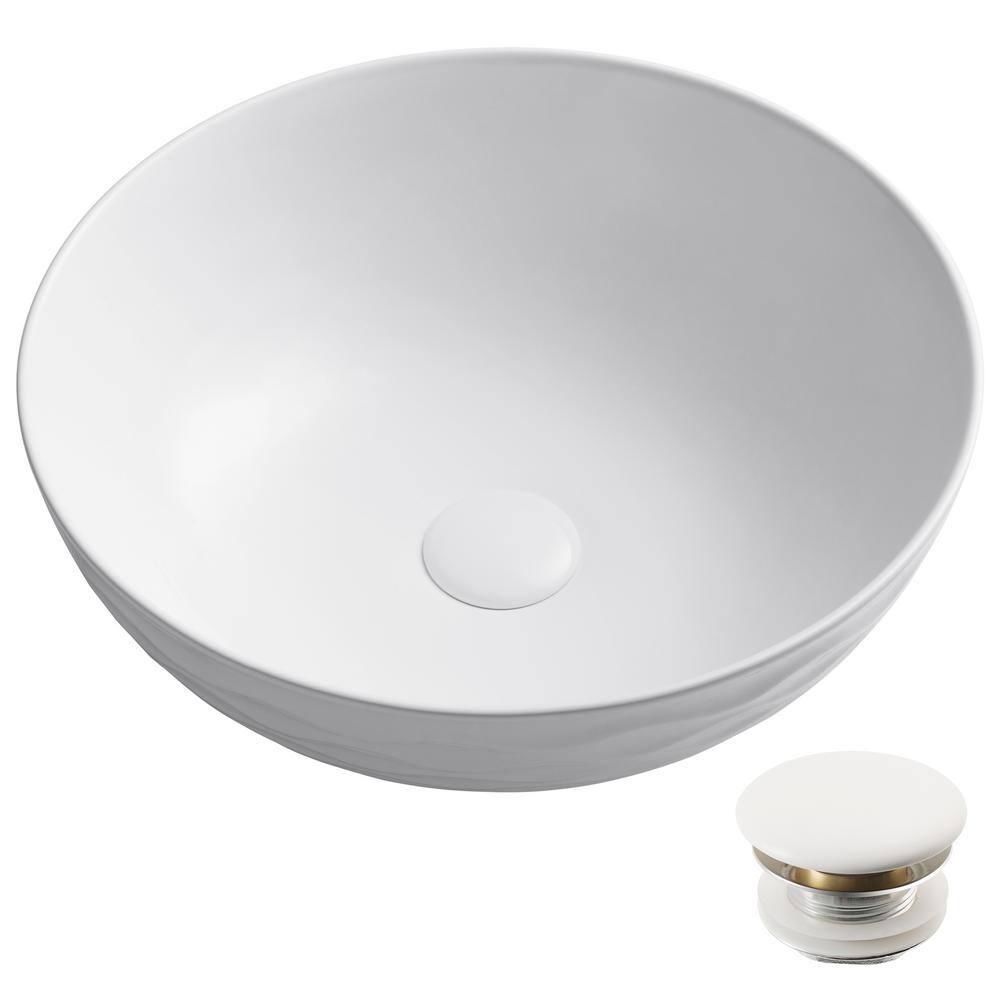 KRAUS Viva™ Thin Porcelain Ceramic Vessel Bathroom Sink with Pop-Up Drain