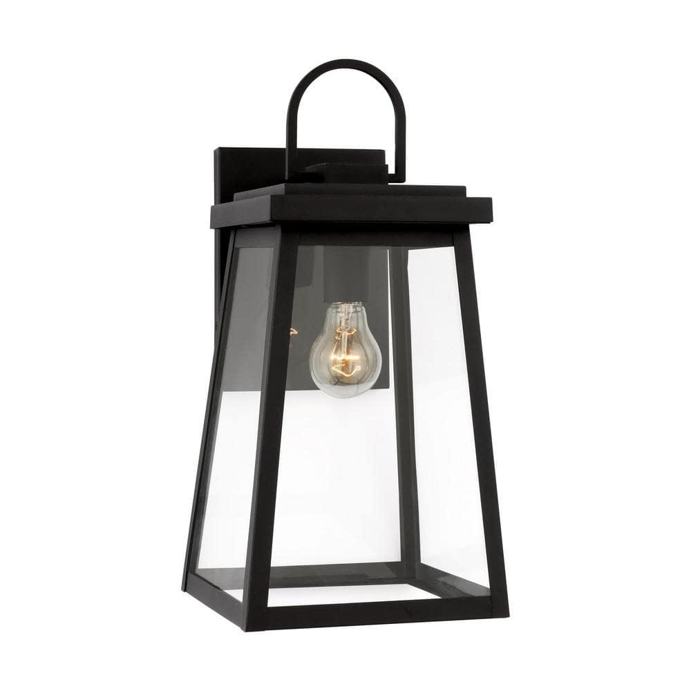 Founders Large 1-Light Black Transitional Exterior Outdoor Wall Sconce with Clear and White Glass Panels Included