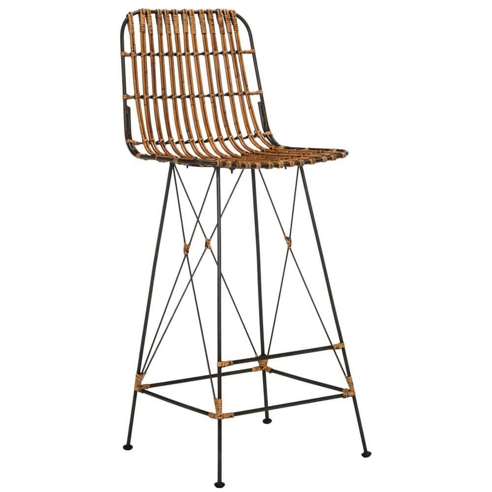 Minerva Wicker Bar Stool (Set of 2) - Natural/Black - Safavieh