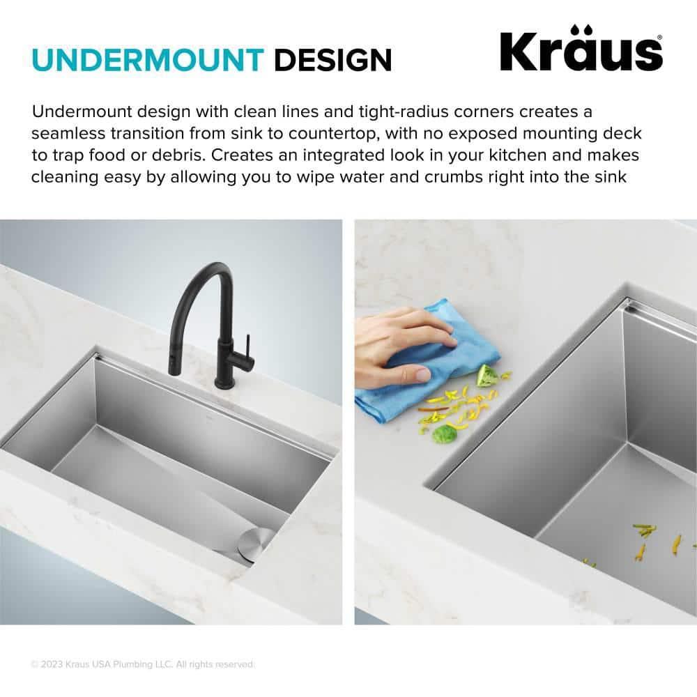 KRAUS Kore™ Workstation 27-inch L Undermount 16 Gauge Single Bowl Stainless Steel Kitchen Sink with Accessories
