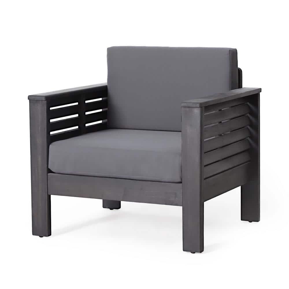 Lithonia Acacia Wood Outdoor Club Chairs with Cushions, Set of 2, Dark Gray