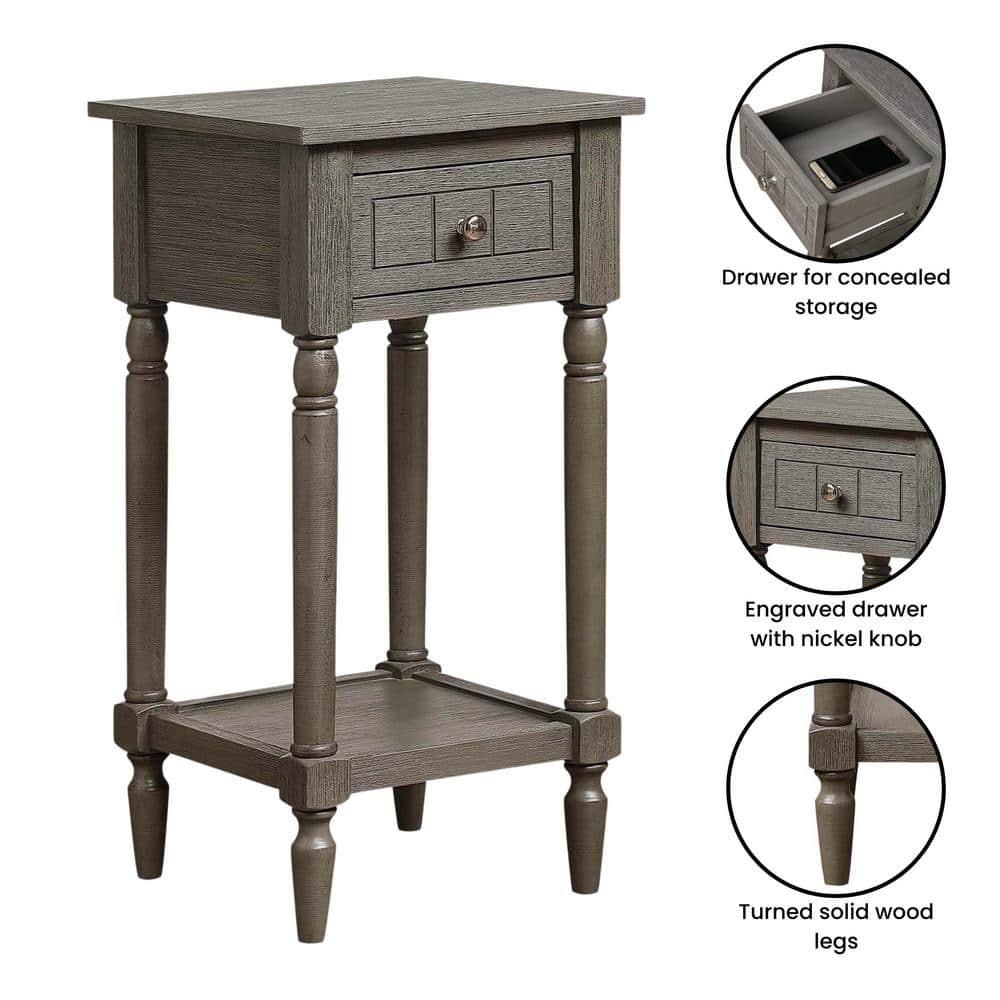 French Country Khloe 1 Drawer Accent Table with Shelf, Wirebrush Dark Gray