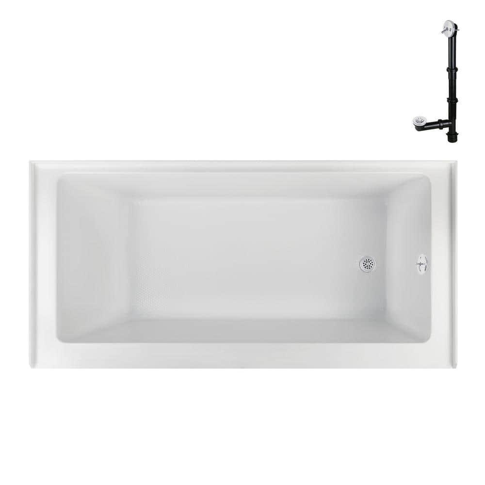 Streamline Bath Streamline 60 in. x 32 in. Acrylic Right-Hand Drain Alcove Bathtub in Glossy White With External Drain NAL-5580-WH