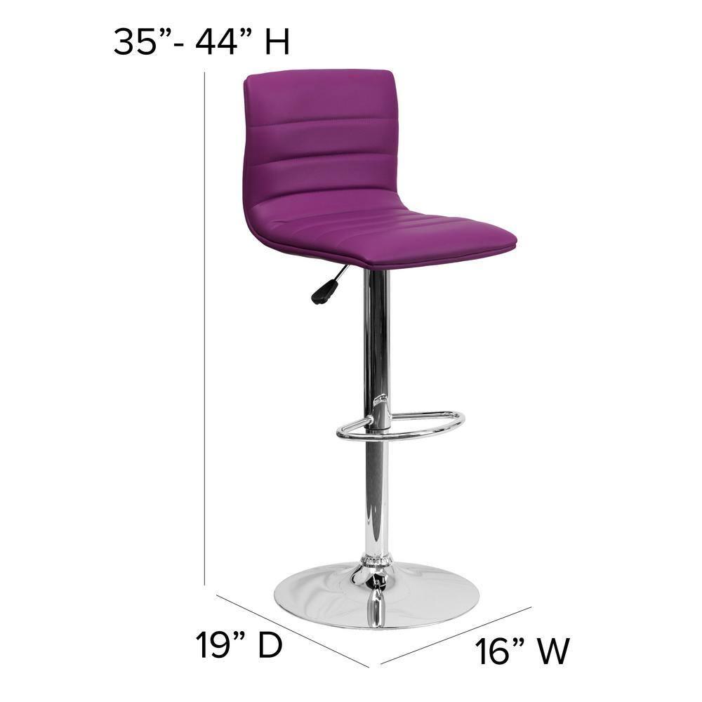 Flash Furniture Modern Purple Vinyl Adjustable Bar Stool with Back, Counter Height Swivel Stool with Chrome Pedestal Base