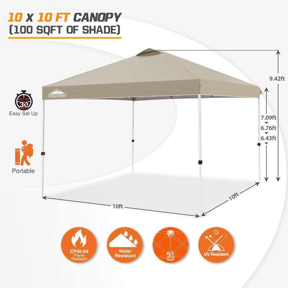 EAGLE PEAK Pop Up Canopies 10 Ft. W x 10 FT. D Metal Party Tent Canopy