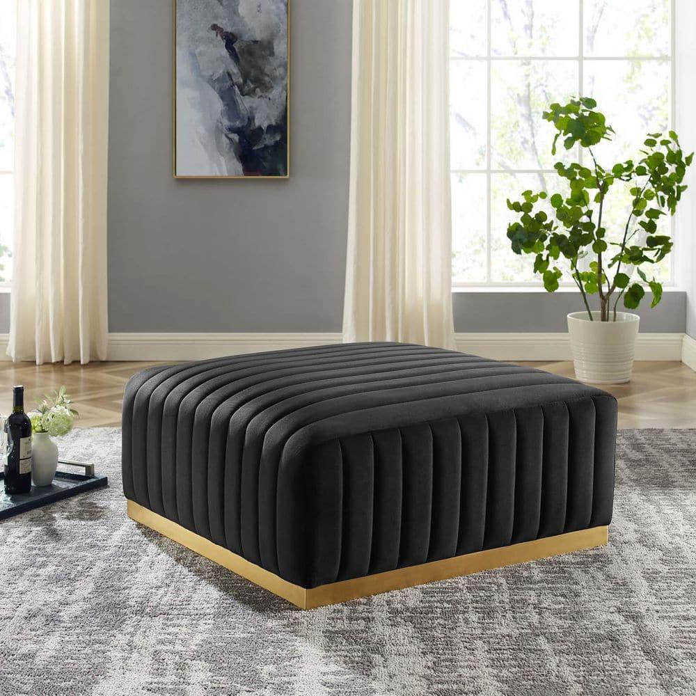 Modway Conjure Channel Tufted Performance Velvet Ottoman in Gold/Black